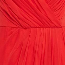 Pre Owned Badgley Mischka Red Silk Pleated Sleeveless Gown L