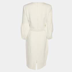 مملوكة مسبقًا Badgley Mischka White Stretch Crepe Belted Dress S