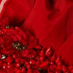 مملوكة مسبقًا Badgley Mischka Couture Red Crepe Off Shoulder Embellished Long Gown L