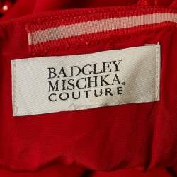 مملوكة مسبقًا Badgley Mischka Couture Red Crepe Off Shoulder Embellished Long Gown L