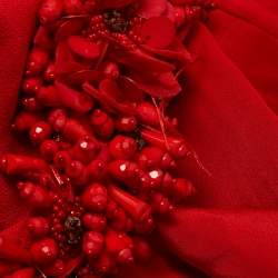 مملوكة مسبقًا Badgley Mischka Couture Red Crepe Off Shoulder Embellished Long Gown L