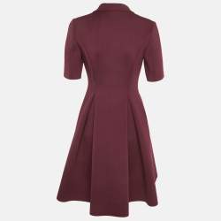Pre Owned Badgley Mischka Burgundy Neoprene Double Breasted Mini Dress M