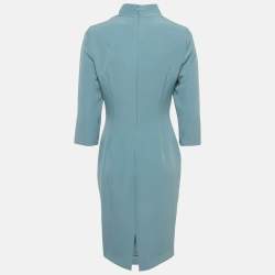 Pre Owned Badgley Mischka Light Blue Crepe Bow Detail Mini Dress S