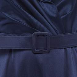 Pre Owned Badgley Mischka Navy Blue Twill Belted Collared Gown M