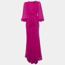 مملوكة مسبقًا Badgley Mischka Pink Chiffon Wrap-Effect Draped Maxi Dress M
