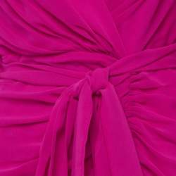 مملوكة مسبقًا Badgley Mischka Pink Chiffon Wrap-Effect Draped Maxi Dress M