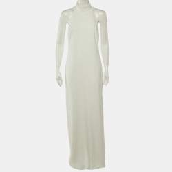 مملوكة مسبقًا Badgley Mischka White Crepe Halter Neck Gown L 