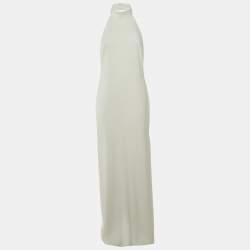 مملوكة مسبقًا Badgley Mischka White Crepe Halter Neck Gown L 