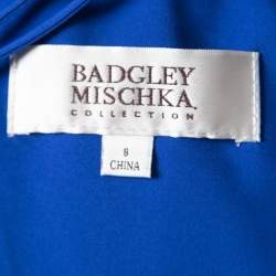 Badgley Mischka Cobalt Blue Floral Embroidered Tulle Embellished Gown M