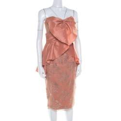 Badgley Mischka Collection Copper Metallic Lace Overlay Strapless Kimono Dress L