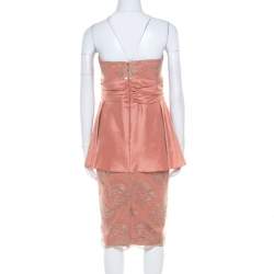 Badgley Mischka Collection Copper Metallic Lace Overlay Strapless Kimono Dress L
