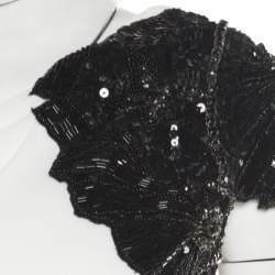 Pre Owned Badgley Mischka Collection White Ruched Knit Contrast Embellished One Shoulder Gown L