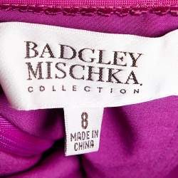 Pre Owned Badgley Mischka Purple Crepe Ruffle Detail Strapless Gown M