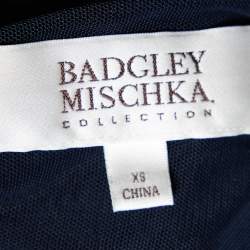 Badgley Mischka Navy Blue Embellished Detail Jersey Draped Mini Dress XS