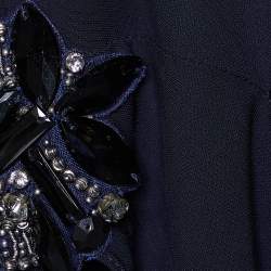 Badgley Mischka Navy Blue Embellished Detail Jersey Draped Mini Dress XS