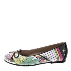 Baldinini Trend Multicolor Printed Leather Bow Ballet Flats Size 36