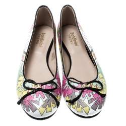 Baldinini Trend Multicolor Printed Leather Bow Ballet Flats Size 36