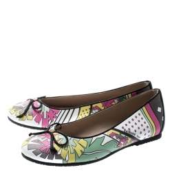 Baldinini Trend Multicolor Printed Leather Bow Ballet Flats Size 36
