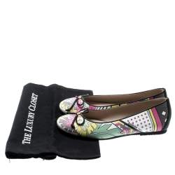 Baldinini Trend Multicolor Printed Leather Bow Ballet Flats Size 36