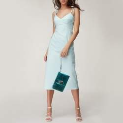 Baldinini Metallic Blue Patent Leather Flap Wristlet Clutch