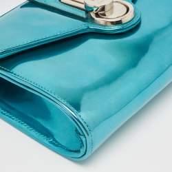 Baldinini Metallic Blue Patent Leather Flap Wristlet Clutch