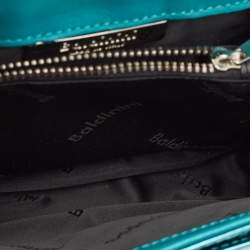 Baldinini Metallic Blue Patent Leather Flap Wristlet Clutch