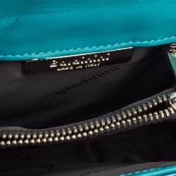 Baldinini Metallic Blue Patent Leather Flap Wristlet Clutch