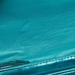 Baldinini Metallic Blue Patent Leather Flap Wristlet Clutch