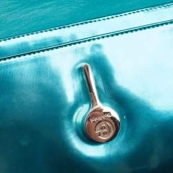 Baldinini Metallic Blue Patent Leather Flap Wristlet Clutch