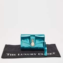 Baldinini Metallic Blue Patent Leather Flap Wristlet Clutch