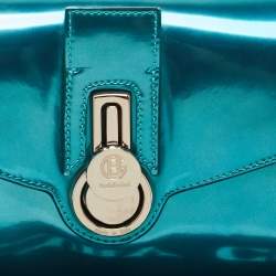 Baldinini Metallic Blue Patent Leather Flap Wristlet Clutch
