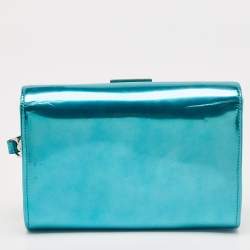 Baldinini Metallic Blue Patent Leather Flap Wristlet Clutch
