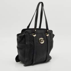 Pre Owned Baldinini Black Perforated Leather Logo Tote