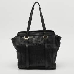 Pre Owned Baldinini Black Perforated Leather Logo Tote
