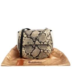 Baldinini White/Grey Python Embossed Leather and Leather Crossbody Bag