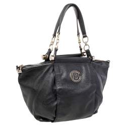 Baldinini Black Leather Top Zip Tote