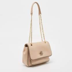 Baldinini Beige Leather Studded Flap Shoulder Bag