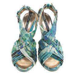 Pre Owned Baldinini Green Floral Print Leather Criss Cross Sandals Size 38