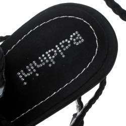 Pre Owned Baldinini Black Braided Satin Crystal Embellished Ankle Strap Sandals Size 36