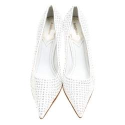 Baldinini White Patent Leather Crystal Embellished Pointed Toe Pumps Size 38