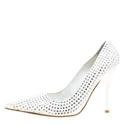 Baldinini White Patent Leather Crystal Embellished Pointed Toe Pumps Size 38