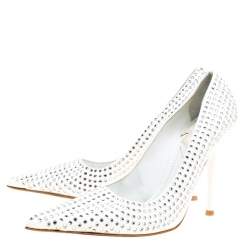 Baldinini White Patent Leather Crystal Embellished Pointed Toe Pumps Size 38