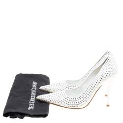 Baldinini White Patent Leather Crystal Embellished Pointed Toe Pumps Size 38