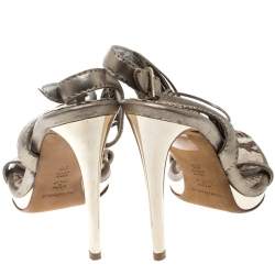  Baldinini Metallic Grey Strappy Leather Sandals Size 36