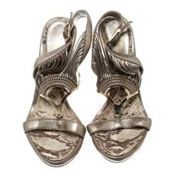  Baldinini Metallic Grey Strappy Leather Sandals Size 36