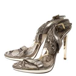  Baldinini Metallic Grey Strappy Leather Sandals Size 36