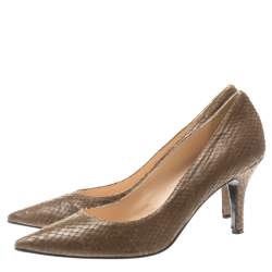 Baldinini Brown Python Embossed Leather Pointed Toe Pumps Size 40