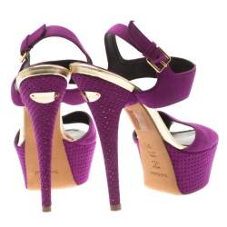 Baldinini Purple Suede Open Toe Ankle Strap Platform Sandals Size 36