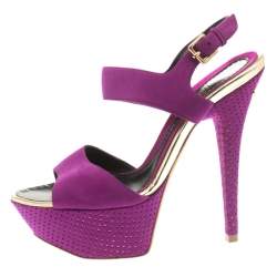 Baldinini Purple Suede Open Toe Ankle Strap Platform Sandals Size 36