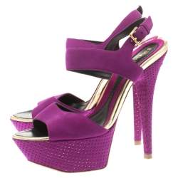 Baldinini Purple Suede Open Toe Ankle Strap Platform Sandals Size 36